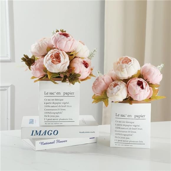 Vintage Artificial Peony Silk Flowers Bouquet Home Wedding Decoration-Light Pink - Picture 4 of 6